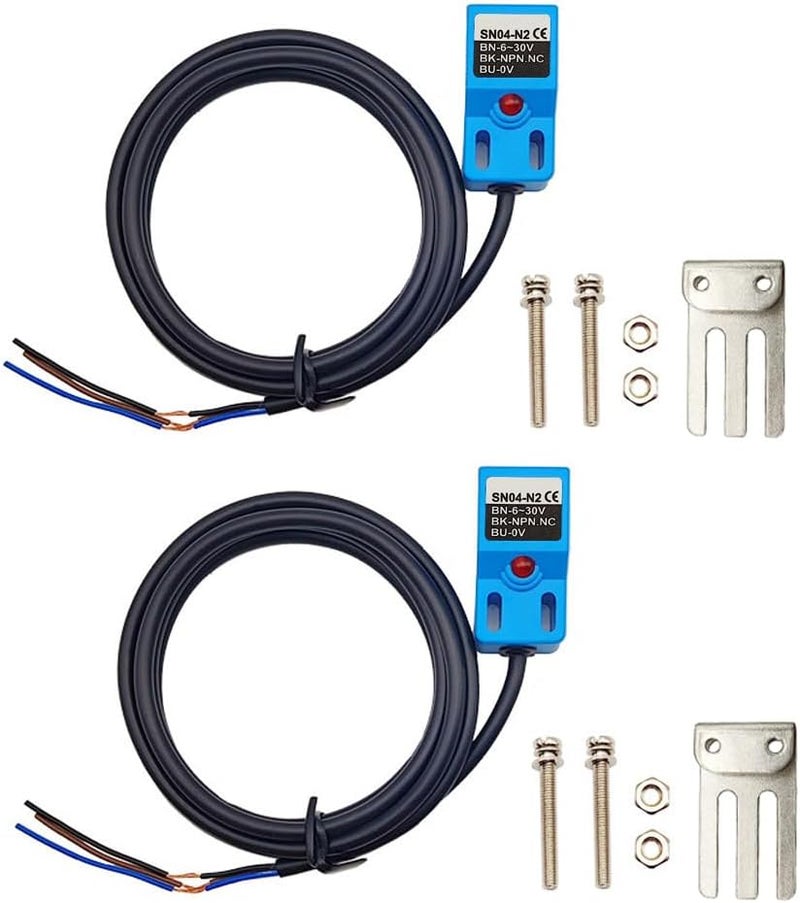 Haldzemo SN04-N2 NPN NC Inductive Proximity Sensor Normally Close Detection Approach Switch with SN Bracket (Blue, 2 Pack) - Image 1
